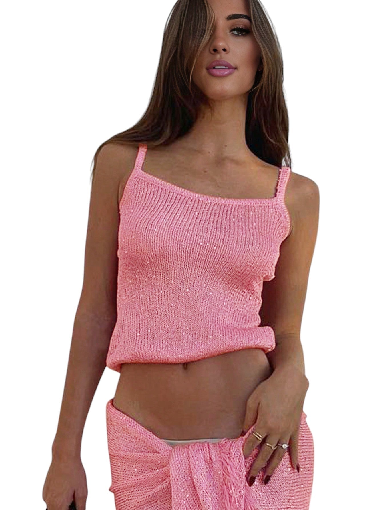 SHE rózsaszín kötött crop top