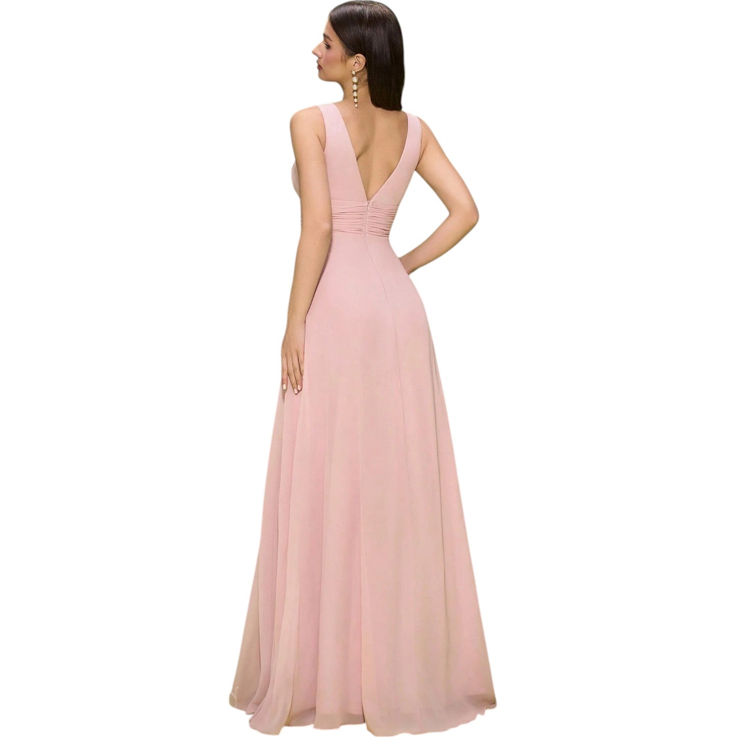 SHE rózsaszín V-nyakú maxi ruha