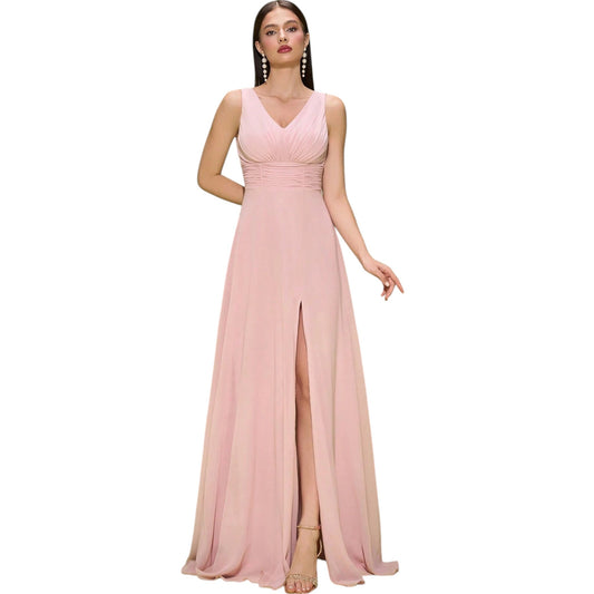 SHE rózsaszín V-nyakú maxi ruha