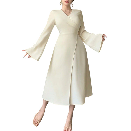 SHE krémszínű hosszú ujjú midi ruha