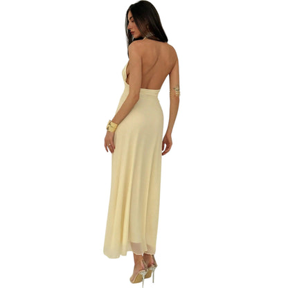 SHE bézs halter nyakú maxi ruha