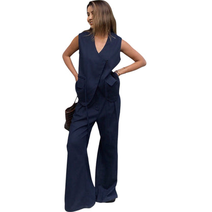 SHE sötétkék ujjatlan jumpsuit