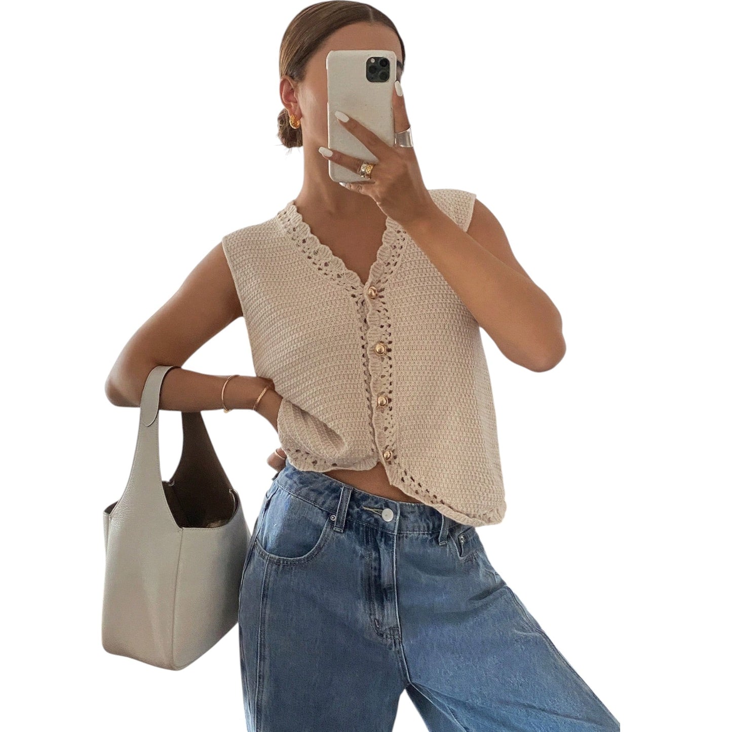 SHE bézs kötött ujjatlan felső