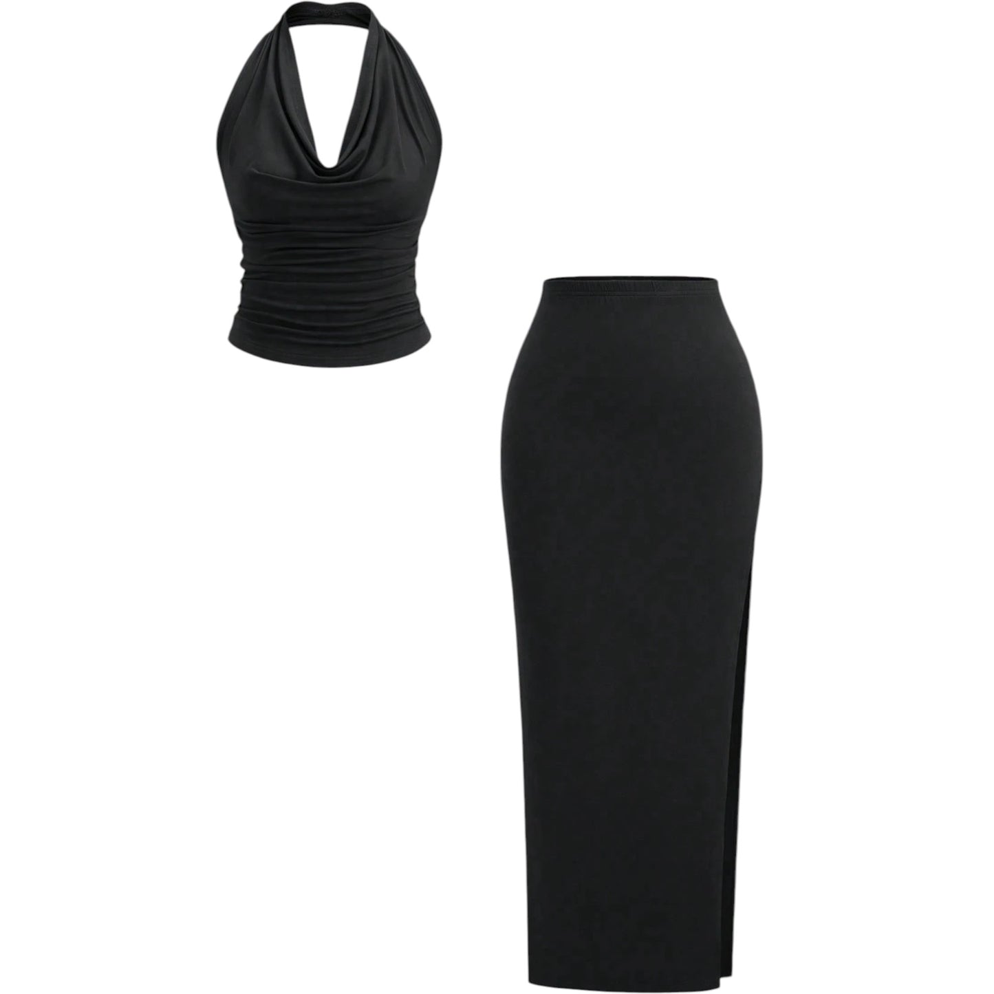 SHE fekete redőzött kétrészes szett