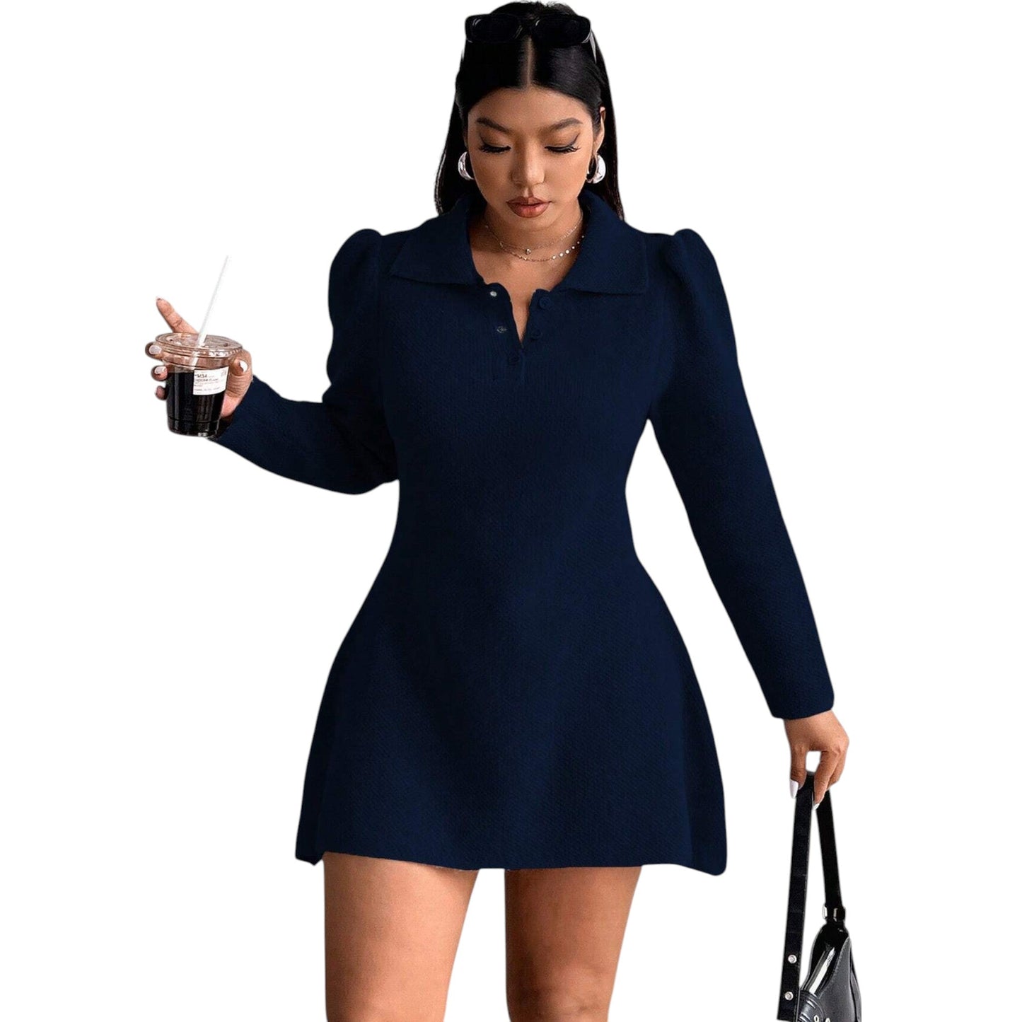 SHE sötétkék galléros mini ruha