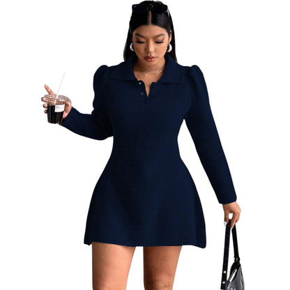 SHE sötétkék galléros mini ruha