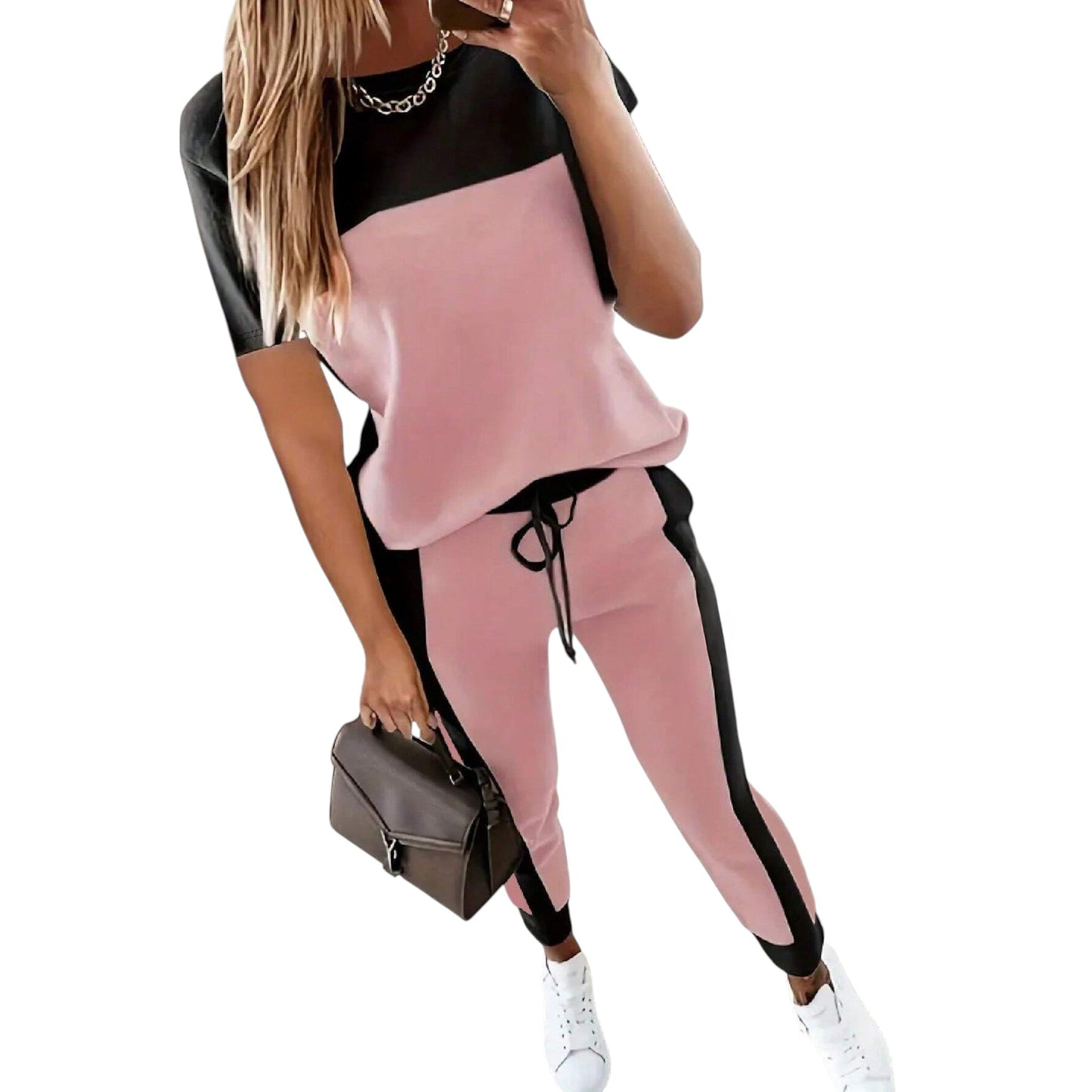 SHE rózsaszín-fekete kétrészes melegítő szett