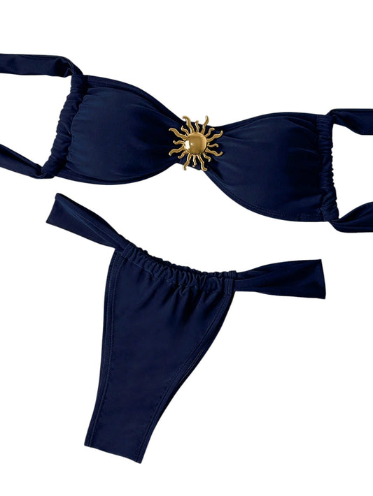 SHE sötétkék nap díszes bikini szett