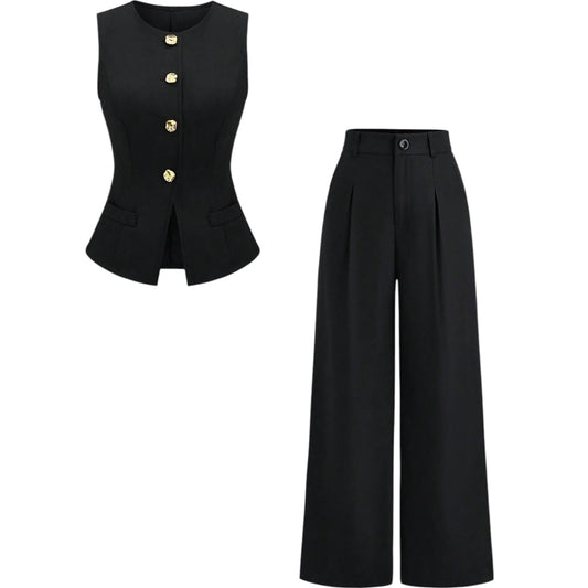 SHE fekete mellény és nadrág szett