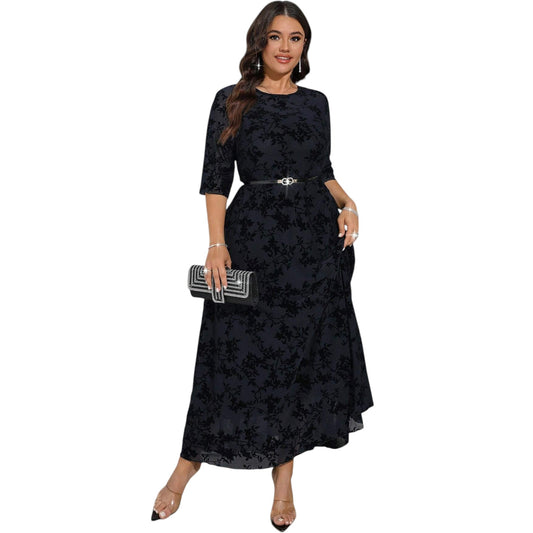 SHE fekete virágmintás maxi ruha