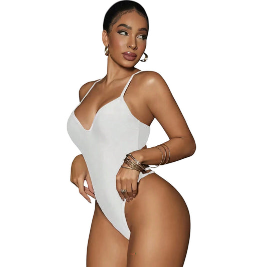 SHE fehér mély V-nyakú body