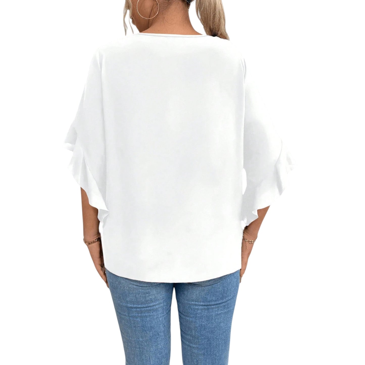 SHE fehér V-nyakú láncos blúz