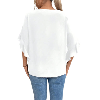 SHE fehér V-nyakú láncos blúz