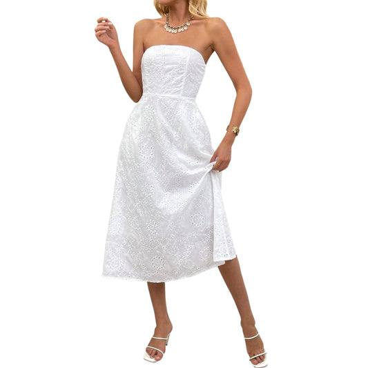 SHE fehér bandeau midi ruha