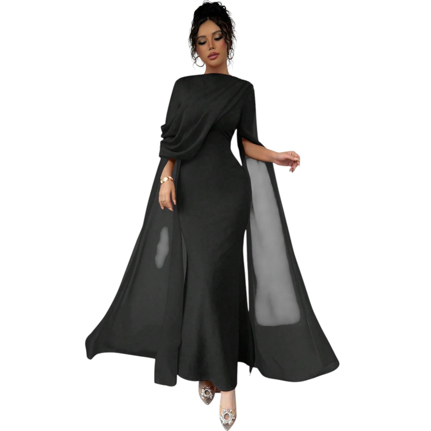 SHE fekete hosszú ujjú maxi ruha