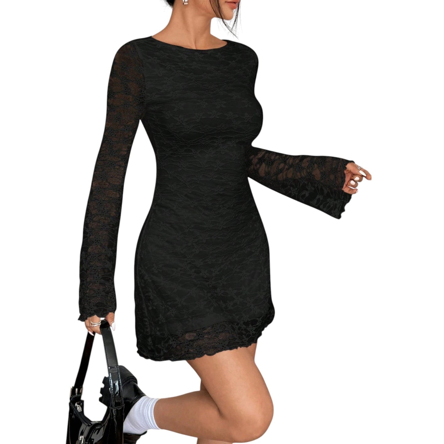 SHE fekete csipke mini ruha