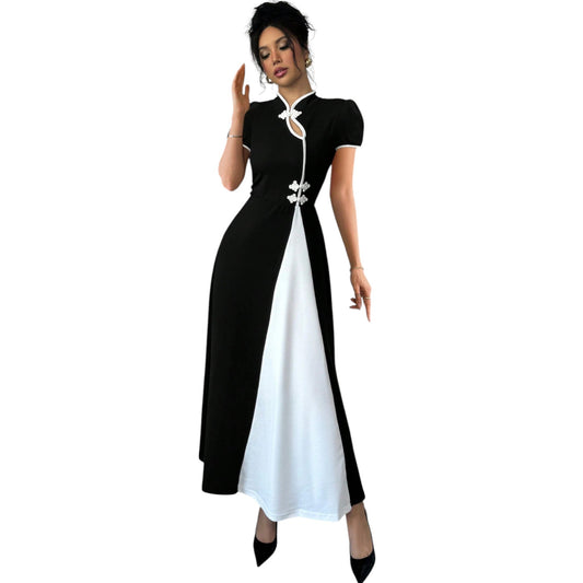 SHE fekete-fehér color block maxi ruha
