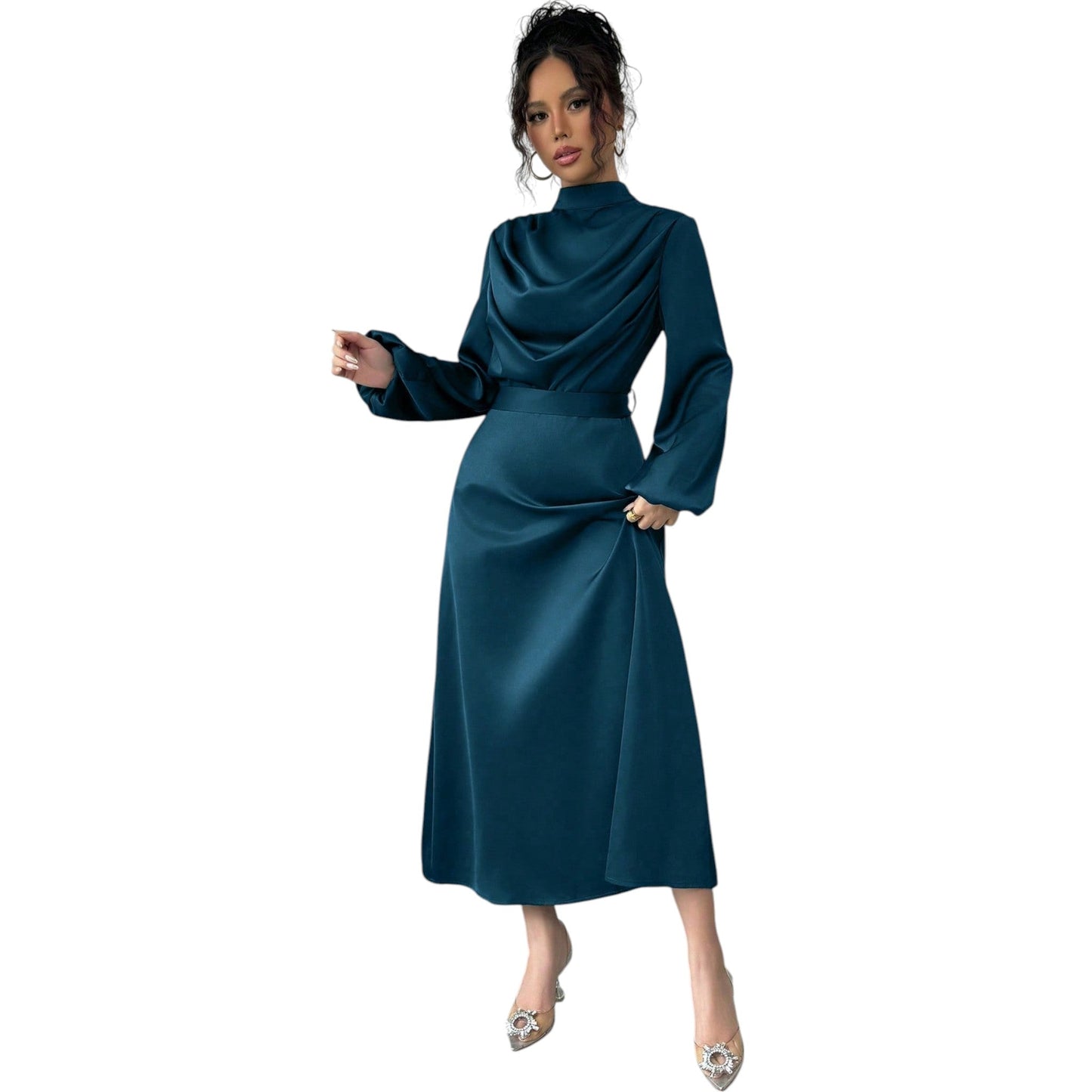 SHE türkiz hosszú ujjú midi ruha