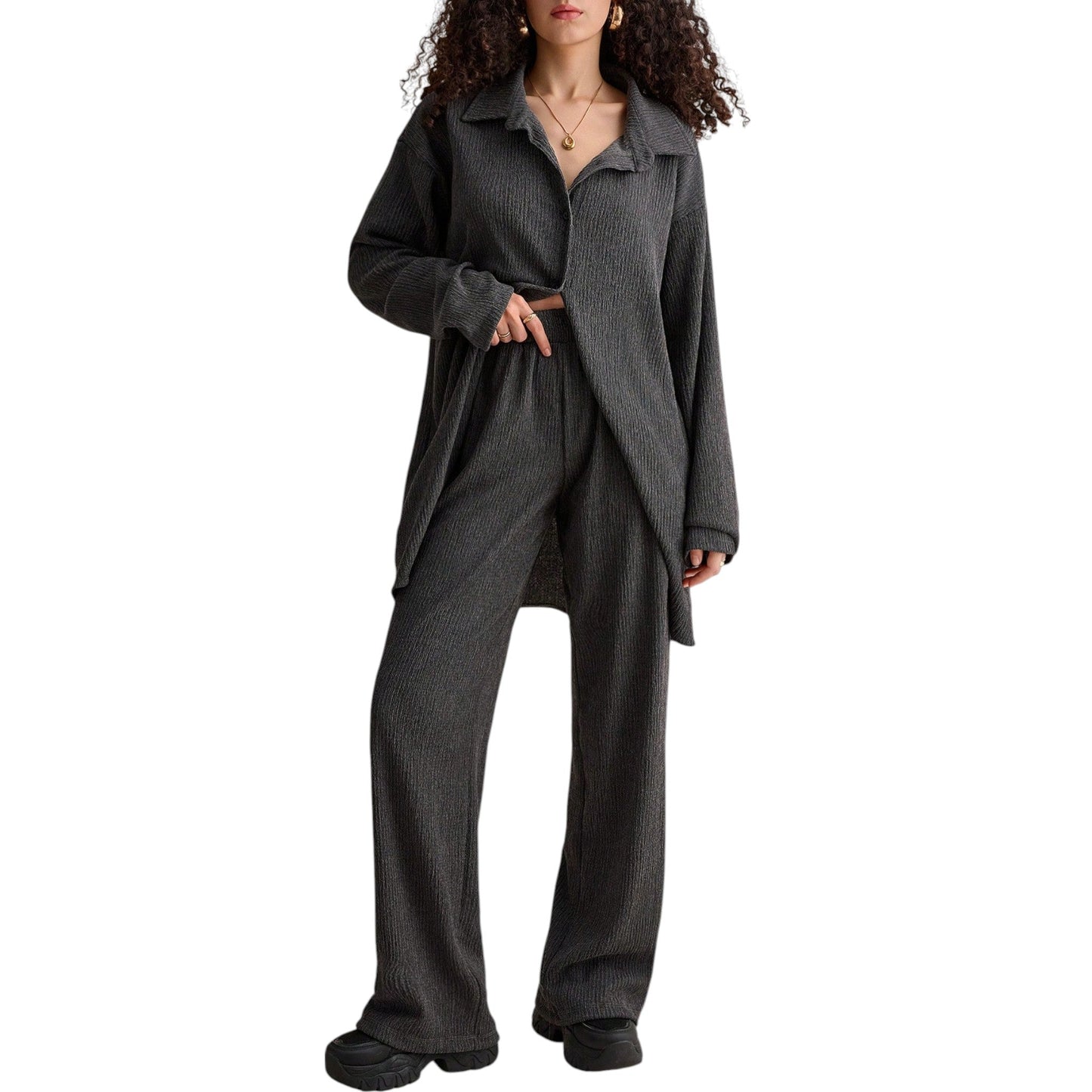 SHE sötétszürke kötött kétrészes szett