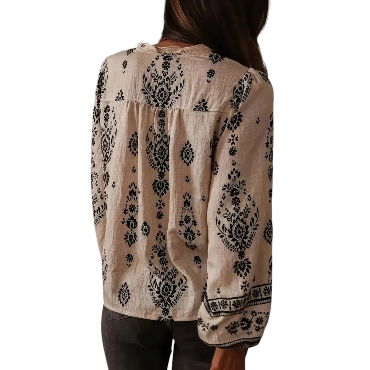 SHE bézs mintás hosszú ujjú blúz