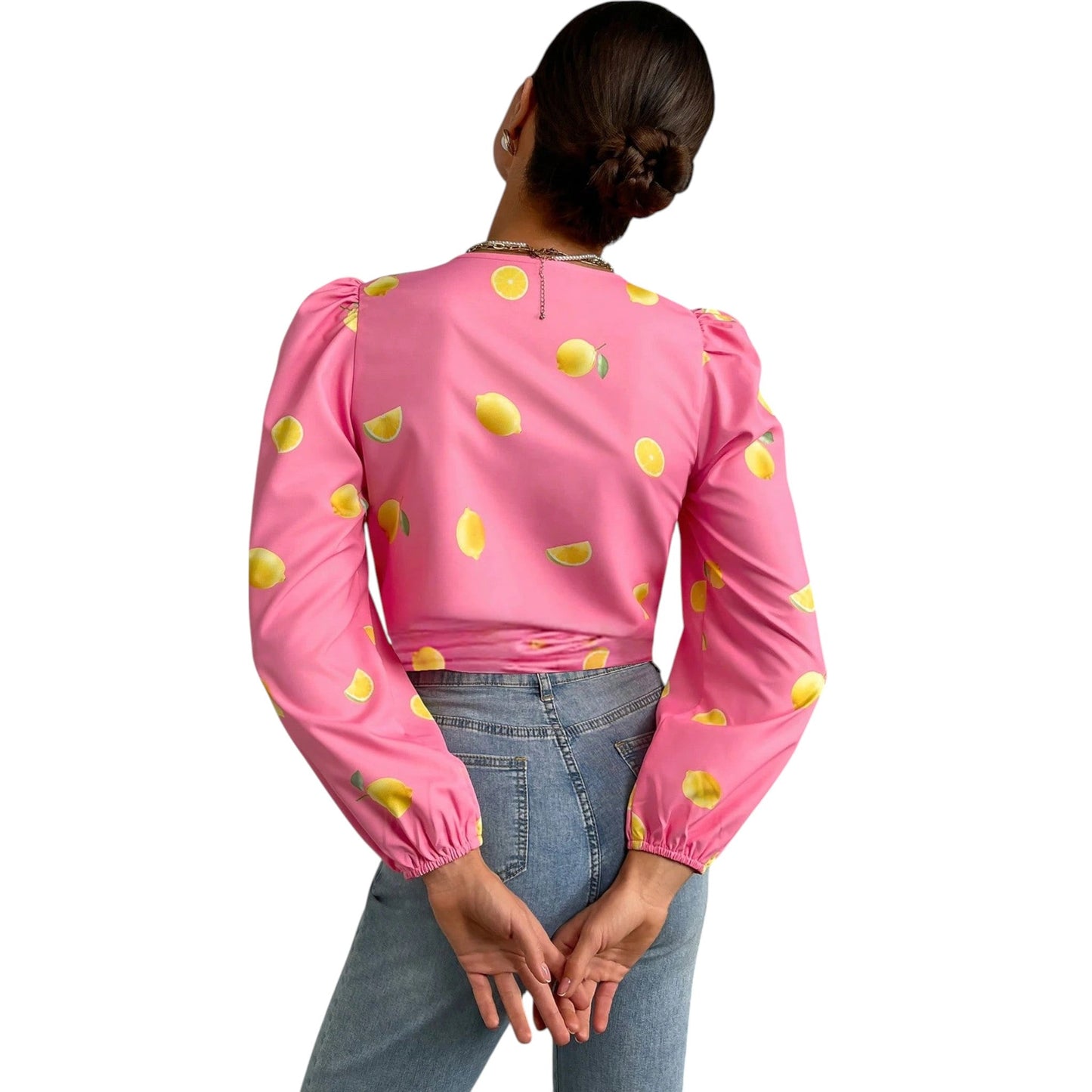 SHE rózsaszín citrommintás crop top