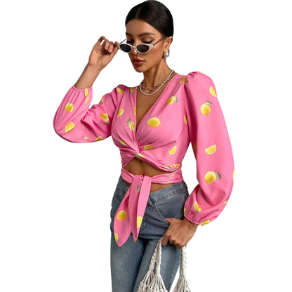 SHE rózsaszín citrommintás crop top