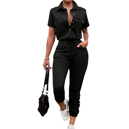 SHE fekete gombos jumpsuit